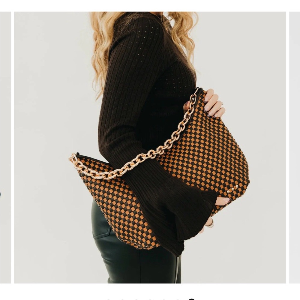 Checkered Shoulder Bag in Dark Brown and Tan (includes wallet)